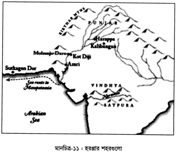 মানচিত্র-১১ : হরপ্পার শহরগুলো 
