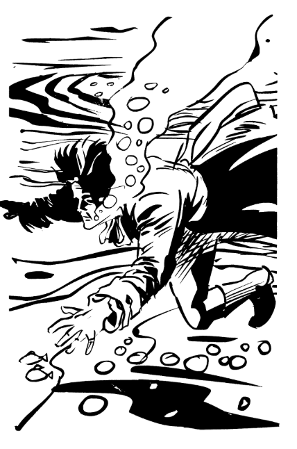 A black and white drawing of a person falling off of a rock  AI-generated content may be incorrect.