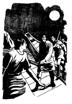 A black and white illustration of a group of men on a boat  AI-generated content may be incorrect.