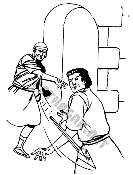 A black and white drawing of two men fighting  AI-generated content may be incorrect.