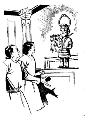 A black and white illustration of two people looking at a clock  AI-generated content may be incorrect.