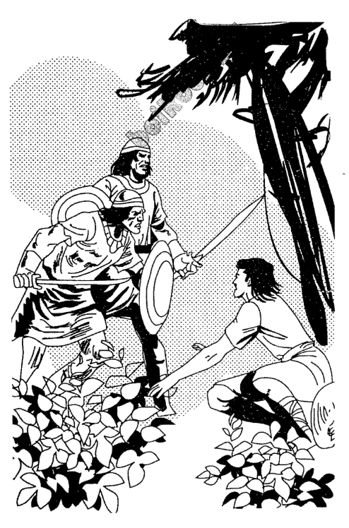 A black and white illustration of two men fighting  AI-generated content may be incorrect.