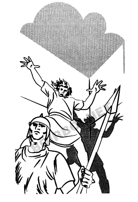 A black and white drawing of a person holding a spear  AI-generated content may be incorrect.