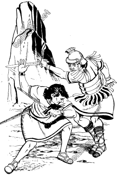 A black and white drawing of two men fighting  AI-generated content may be incorrect.